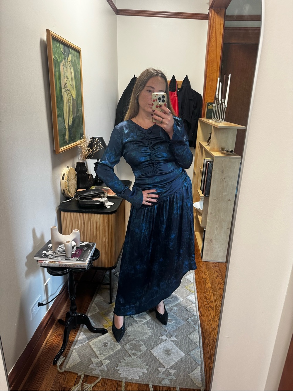 Ganni Silk Blue Asymmetrical Maxi Dress